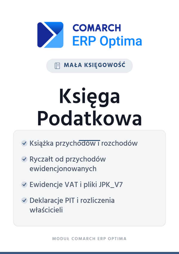 Comarch ERP Optima Księga Podatkowa – mała księgowość | moduł Comarch ERP Optima